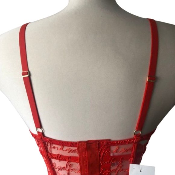 NWT Wolford Logo Obsessed Bustier Crop Top in Red Glow Size 34D - Picture 6 of 17